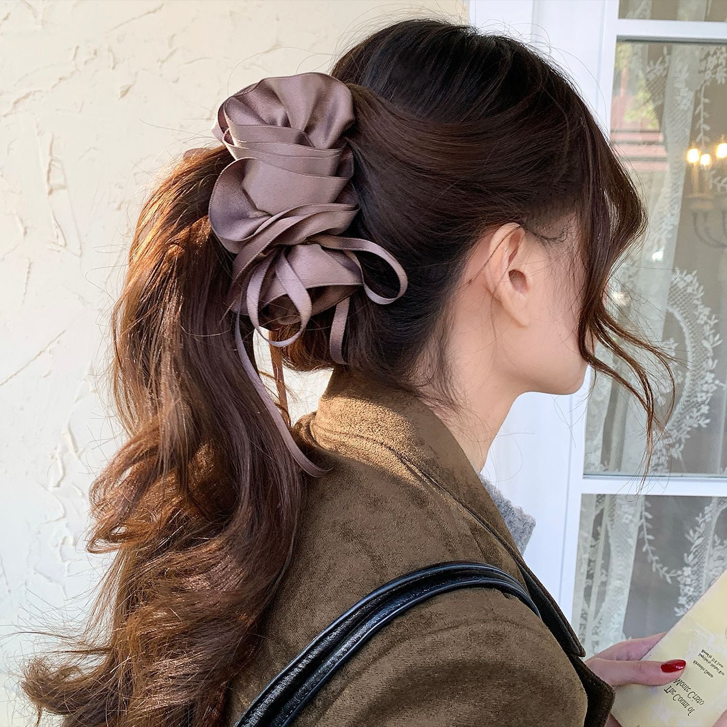 Purple Satin Ribbon Bow Hair Claw Clip
