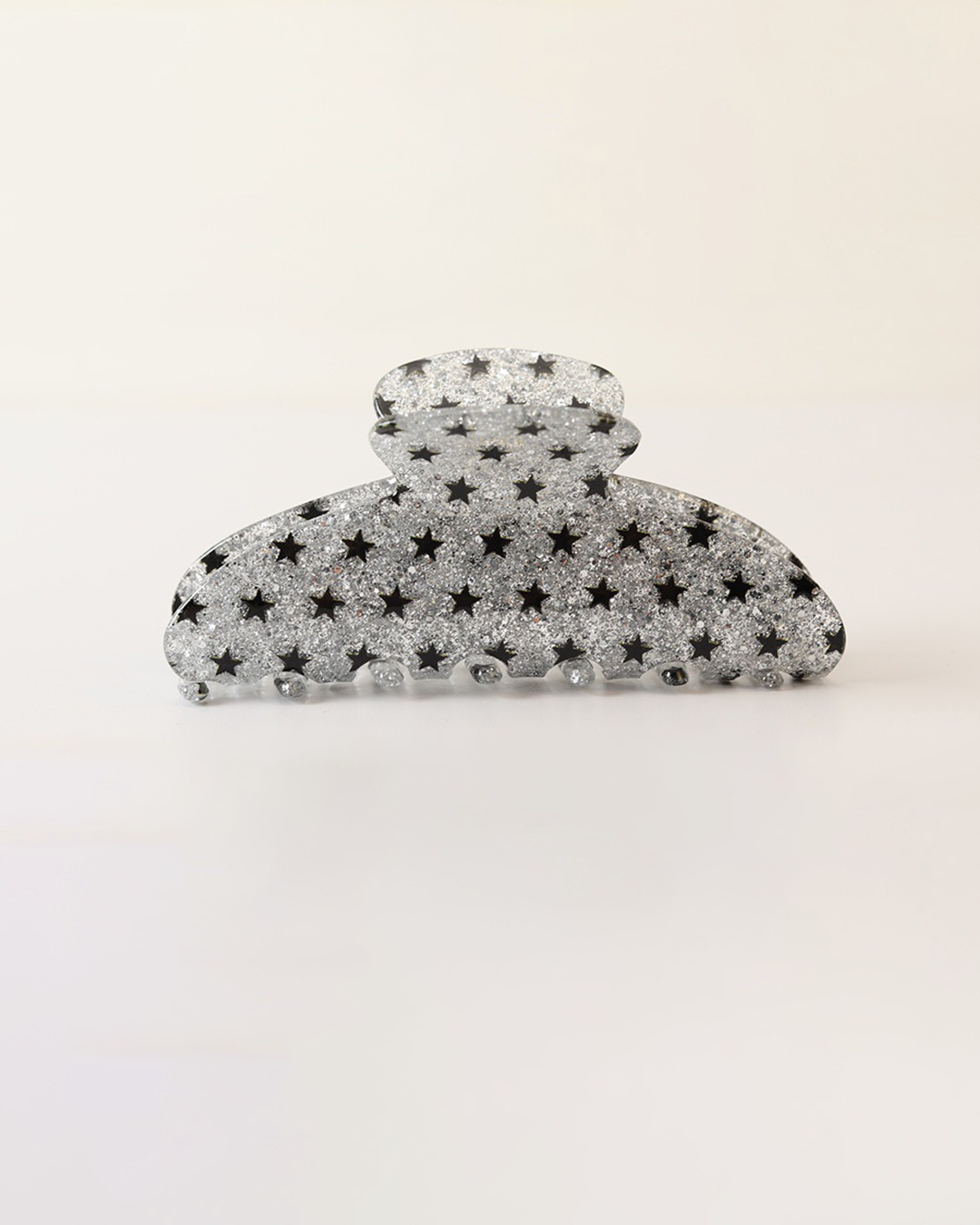 Silver Glitter Star Print Hair Claw Clip