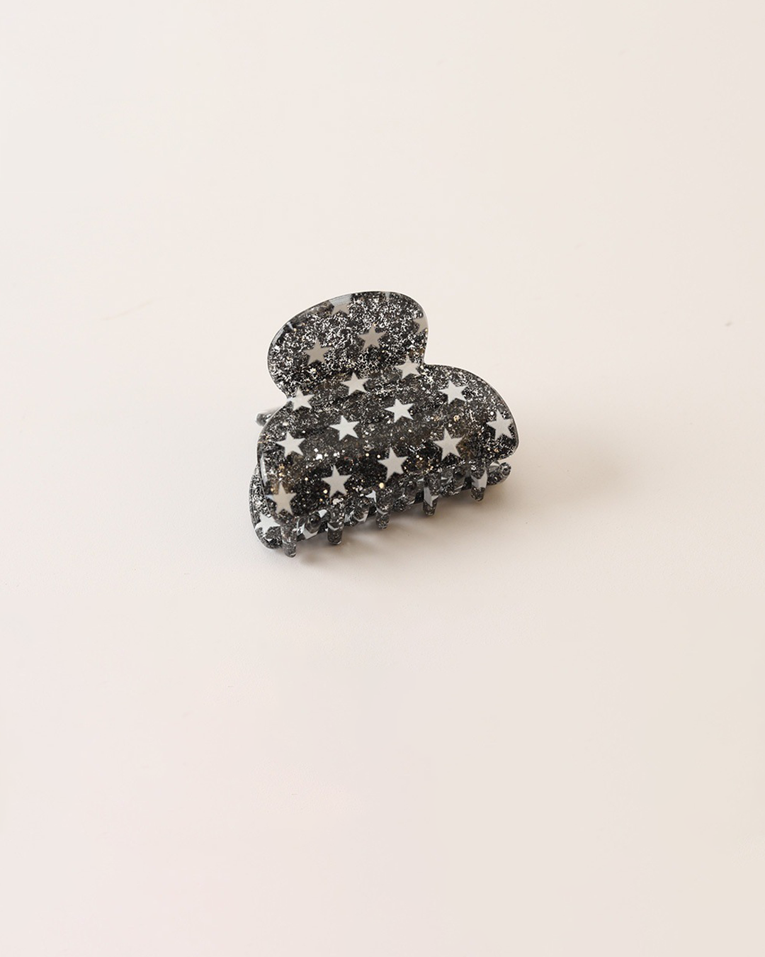 Mini Black Glitter Star Print Hair Claw Clip