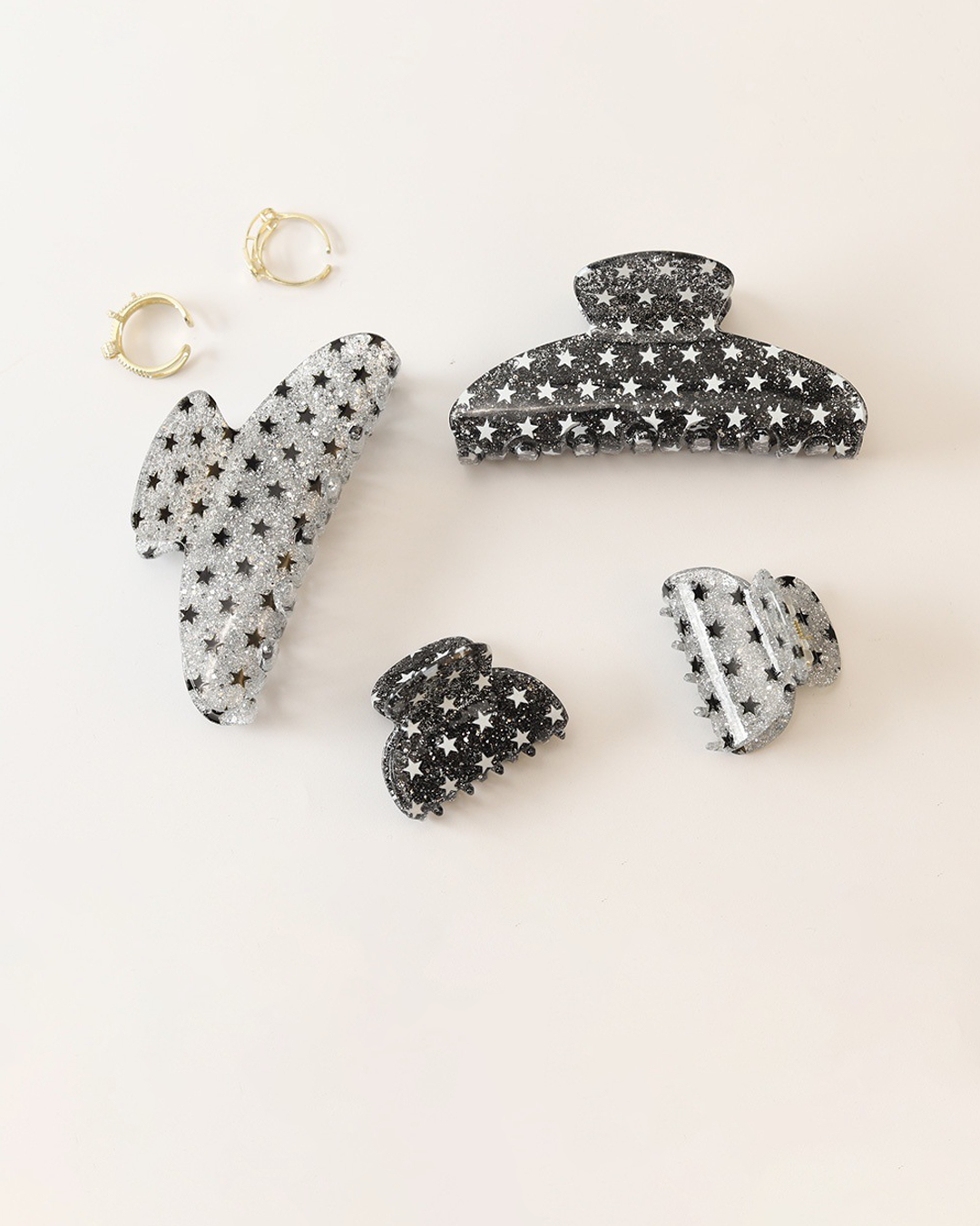 Black Glitter Star Print Hair Claw Clip