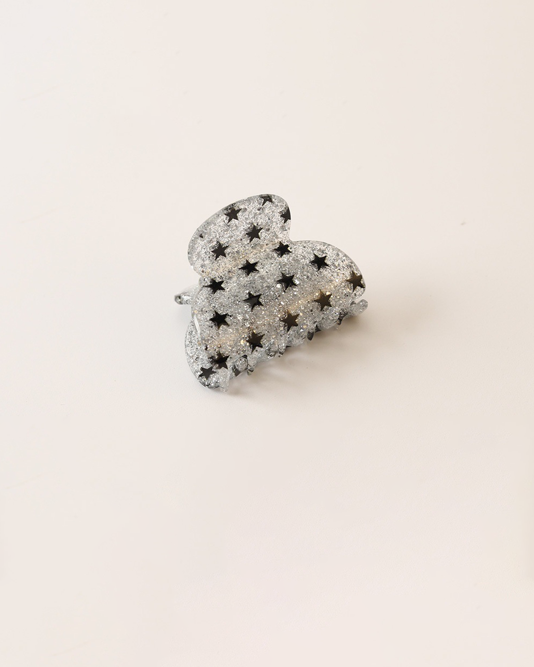 Mini Silver Glitter Star Print Hair Claw Clip