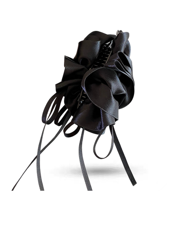Black Satin Ribbon Bow Hair Claw Clip