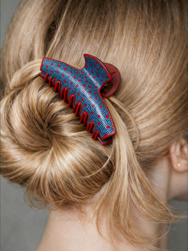 Denim Blue Vintage Polka Dot Hair Claw Clip