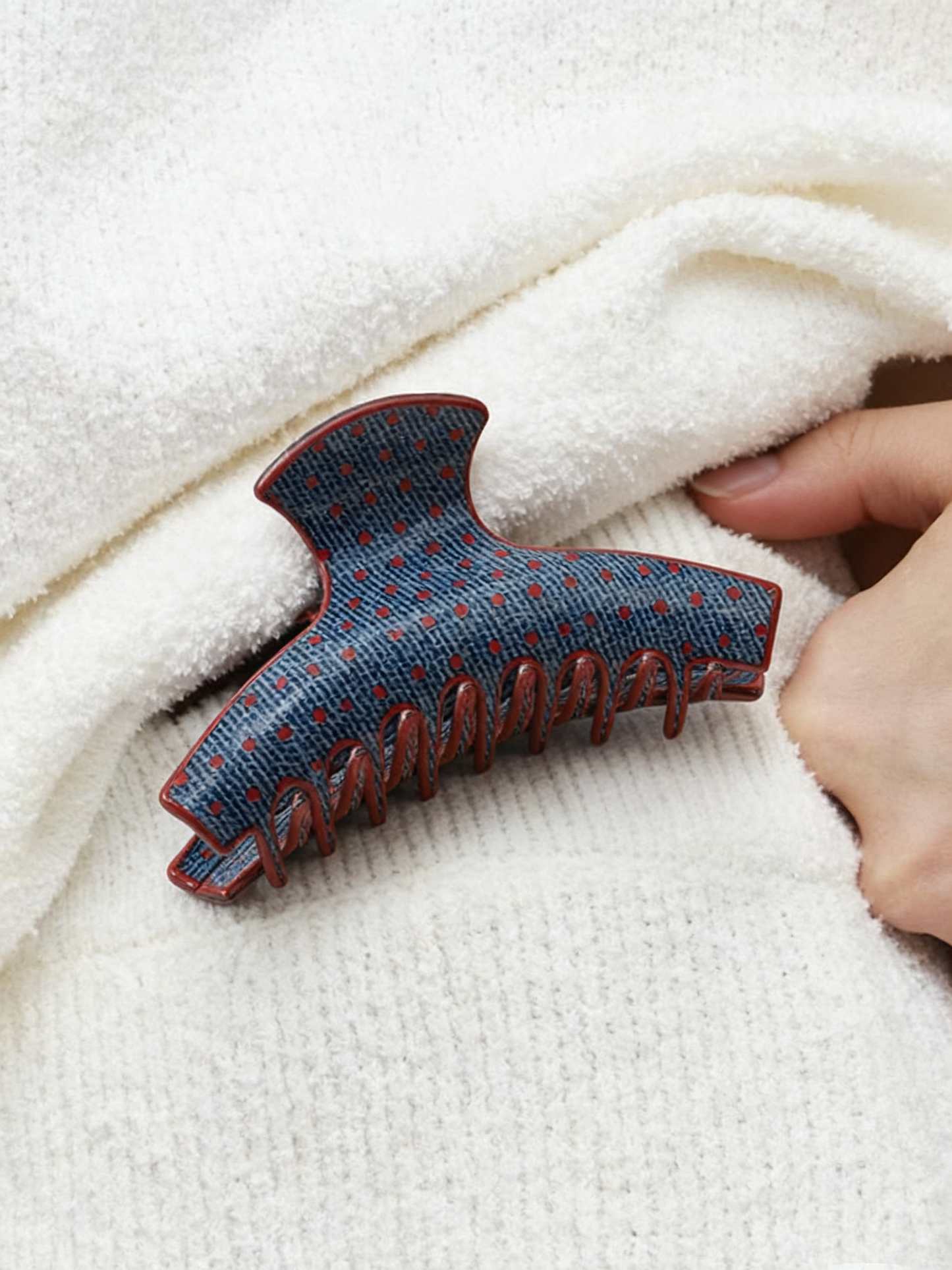 Denim Blue Vintage Polka Dot Hair Claw Clip